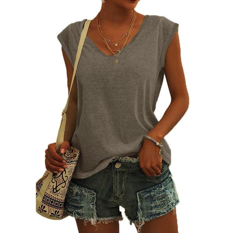 

Женская повседневная футболка с V-образным вырезом, свободного кроя, однотонная, с рукавами-крылышками, блузка, майки XXL коричневый