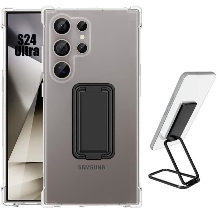 Coque - Samsung - Galaxy S24 Ultra - Silicone Transparent - Antichoc - Support Pliable Noir