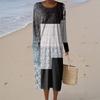 Women's Fashion Casual Retro Print Round Neck Pocket Elegant Temperament Dress