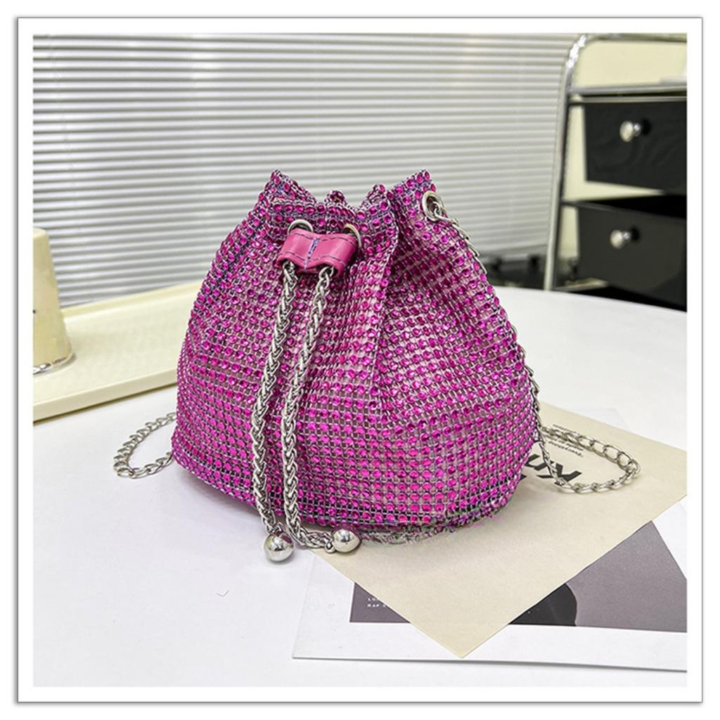 Bolso de Mano Nuevo Moderno y Elegante para Mujeres, Bolso de Hombro Diamantado Texturizado, Bolso de Cadena a la Moda, Bolso Diagonal Tipo Cubo de Agua