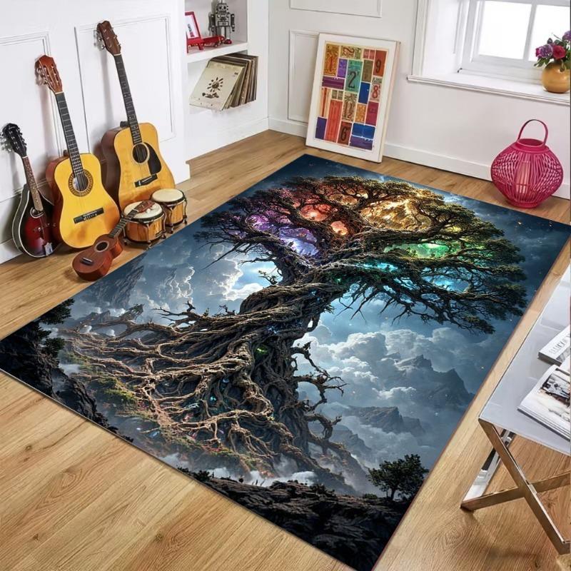 2D Magical Moon Tree Area Rug Life Tree Soft Non-Slip Large Floor Carpet Nature Home Decor for Bedroom Gamer Room Living Room