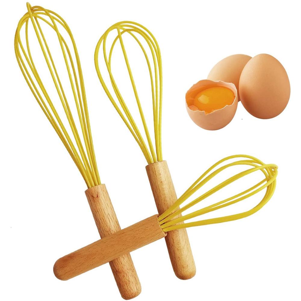 Baking Home Wooden Handle Manual Silicone Cream Stirring Frother Whisk Mixer Blender Egg Beater