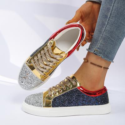 Plus Size Shoes for Women 2026 Spring Summer Women Lace Up Platform Wedges Sequin Non-slip Flats Sneakers Zapatos De Mujer