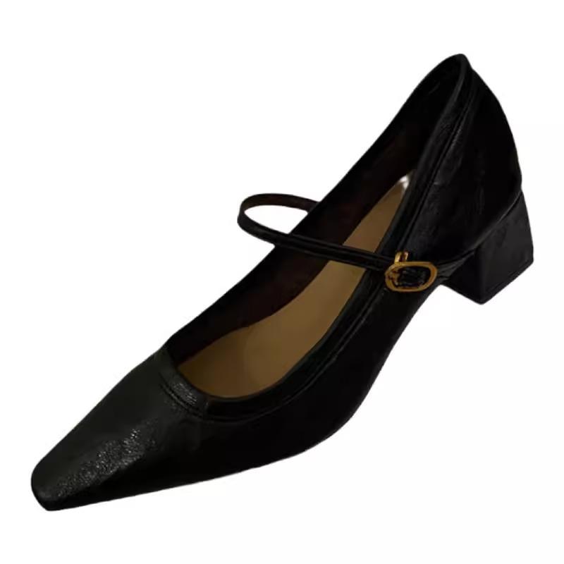High-Heeled Mary Jane Shoes Pointed-Toed Shallow Mouth Spring Thick Heel French With Skirt Temperament Single Shoes Women'S Shoes
