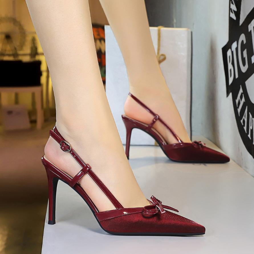 Bow, Thin Heel, High-heeled Shoes with Feminine Temperament, Empty Back Strap, Women's Single Shoes