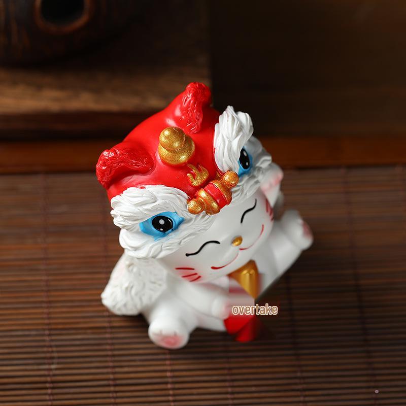 Lion Dance Lucky Cat Ornament - Perfect for Home, Car, or Office Decoration and New Year Gifts