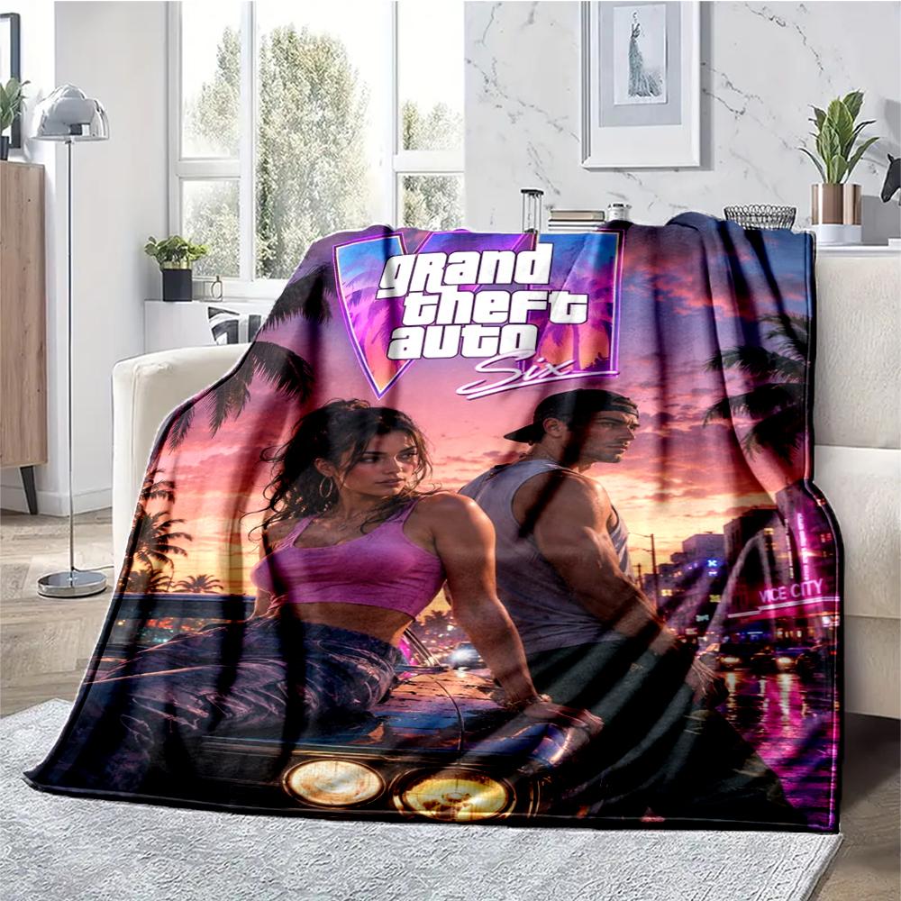 GTA 6 Theme Printed Blanket - Perfect for Couch, Bed, Travel & Outdoor Use | Machine Washable, Cozy & Durable.