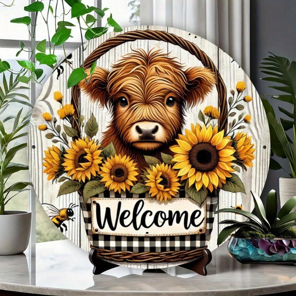 Farmhouse Rustic Metal Wall Art Sunflower Cow Welcome Sign Iron Home Decor