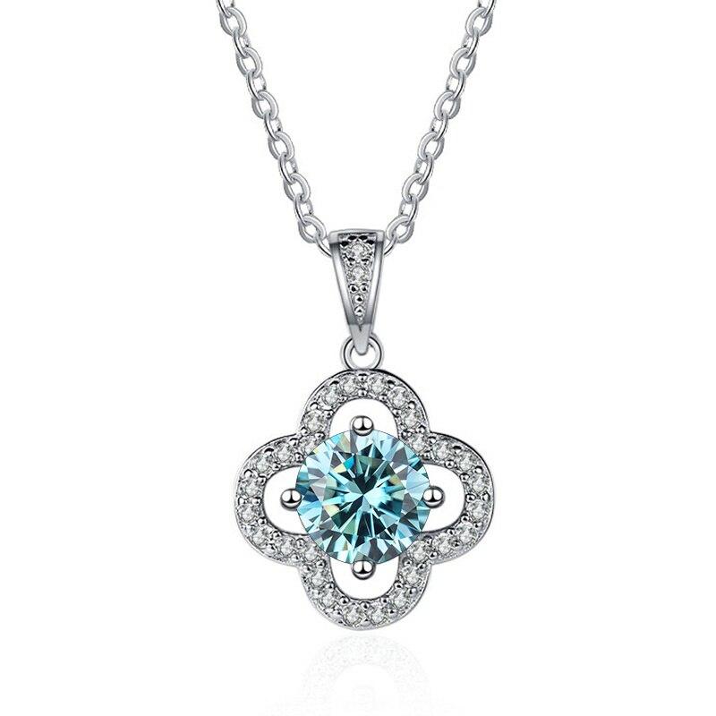 Bague Ringen 1 карат 6,5 мм D Цвет Муассанит Подвеска Стерлингового Серебра 925 Ожерелье Юбилей Счастливая Свадьба Блестящий Подвеска Подарок 45cm синий