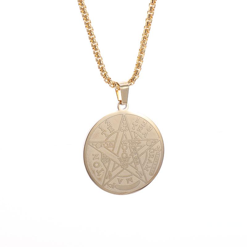 Stainless Steel Necklace Cross Border New Mens Personality Trend Hip-hop Punk Style Witch Craft Pentagonal Star Shape