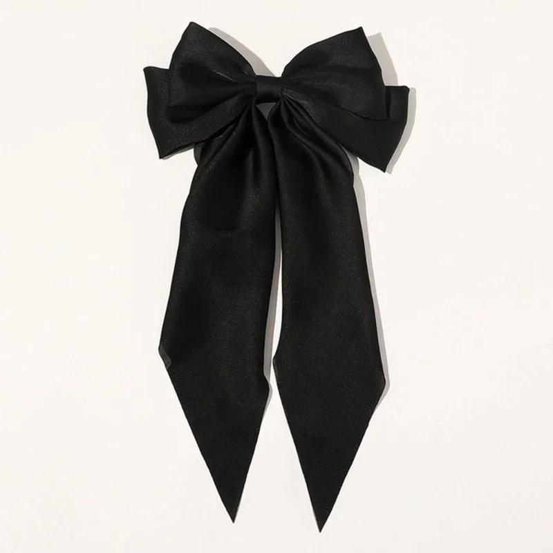 

Women Girl Large Bow Hairpin Korean Headbands for Women Big Bowknot Barrettes Wedding Solid Color Ponytail Clip Hair Accessories чорний
