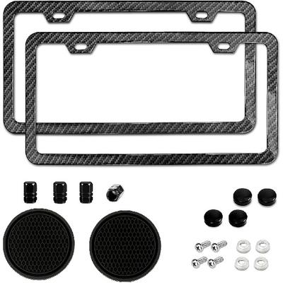 2 Packs License Plate Frame Carbon Fiber Printed Aluminum Metal Licence Plate Holder For Car Universal Fit For Men Women