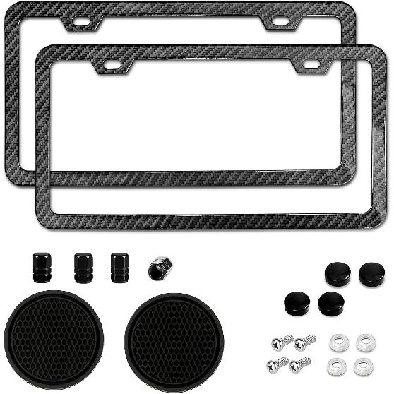 2 Packs License Plate Frame Carbon Fiber Printed Aluminum Metal Licence Plate Holder For Car Universal Fit For Men Women