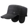 Mens Winter Warm Wool Blend Flat Top Cap with Ear Flaps Outdoor Cold Weather Hat