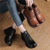 First Layer Cowhide Spring and Autumn Single Boots Retro British Style Martin Boots Versatile Round Head Leather Lace-up Thick Heel Short Boots Women
