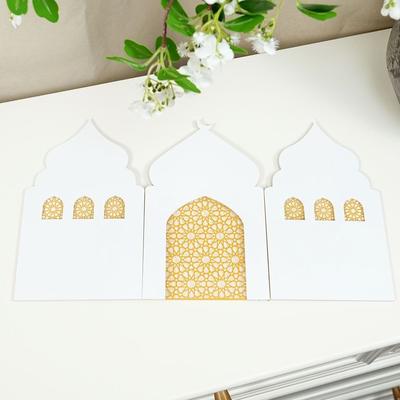Multicolor Ramadan Ornament Folding Screen Acrylic Hollow Out Castle Eid Mubarak Desktop Screen Decorative Craft