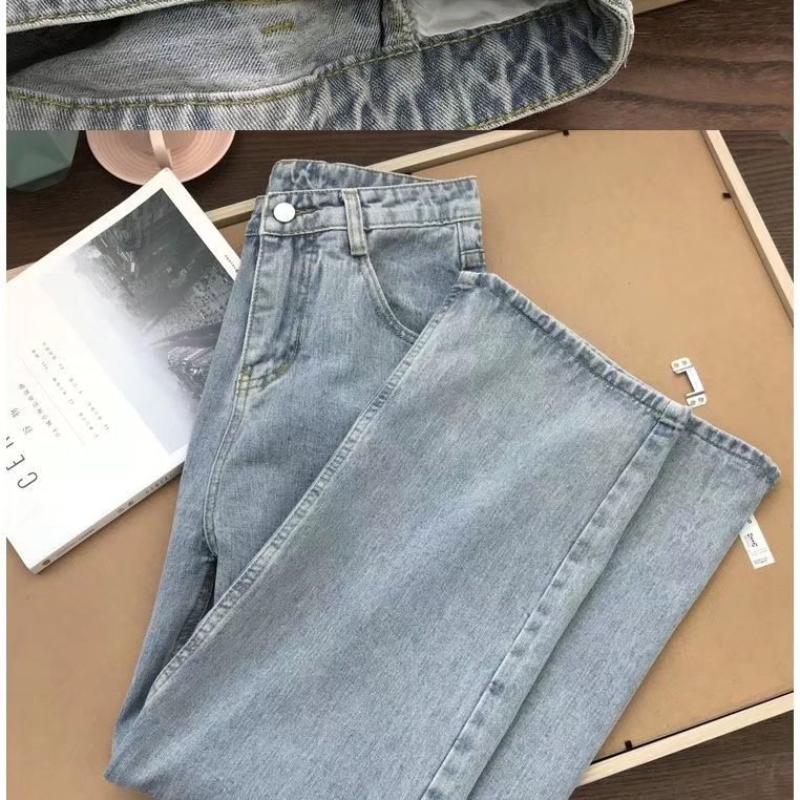 Light Blue Denim Trousers Vintage Wide Leg Pants Women Korean Straight Long Pants High Waist Casual Loose Autumn