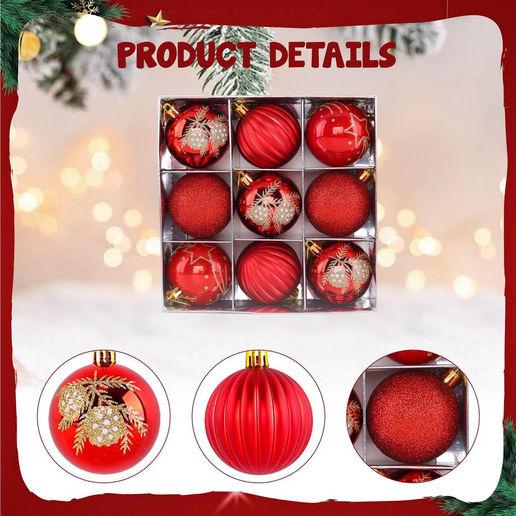 9 Pieces Christmas Ball Ornaments Tree Decorations 2.36" Round Shaped for Indoor
