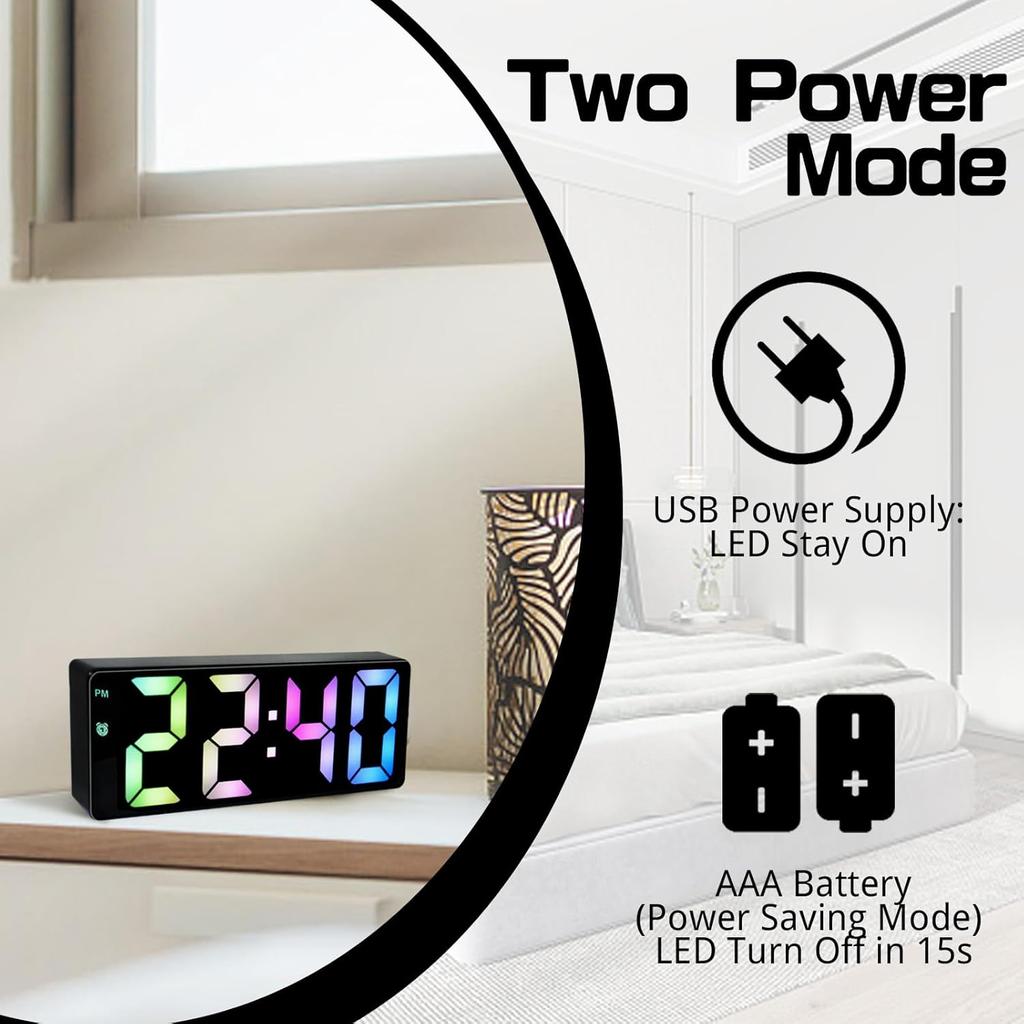 Ceas cu alarmă digital Ceas de birou alimentat prin USB/baterie cu ecran LED colorat Afișaj temperatură Control vocal