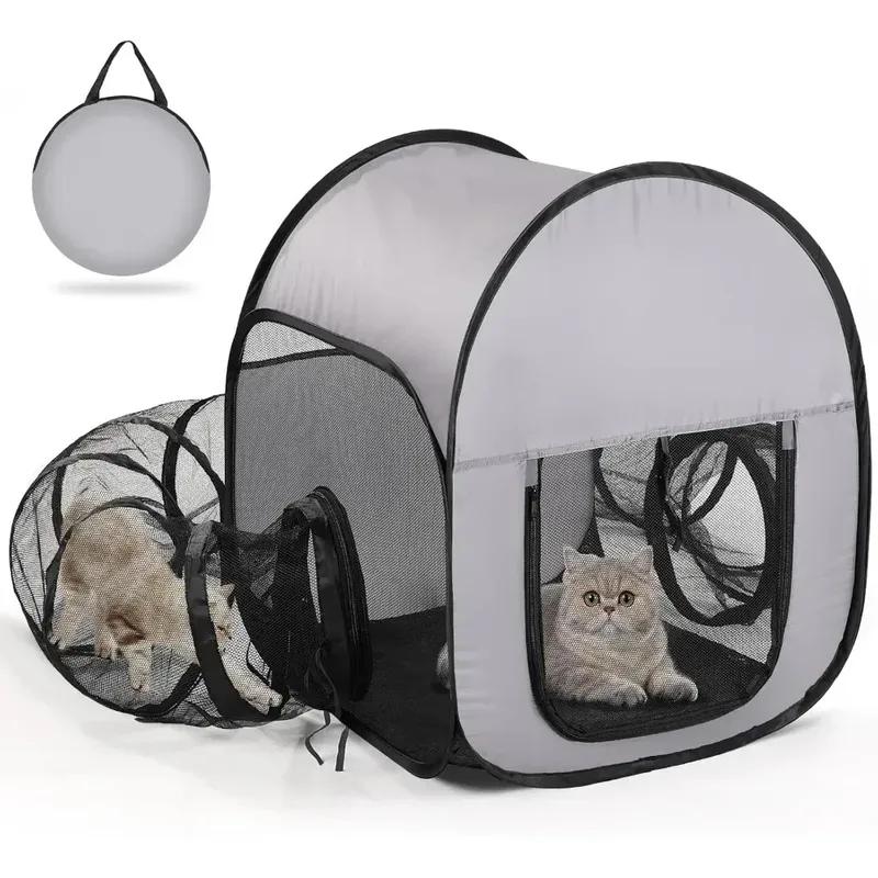 Outdoor cat game fence with tunnel - Foldable pet game fence, suitable for backyard and camping