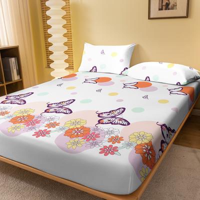 1 Simple Modern Plant Flower Butterfly Printed Matte Fitted Sheet, Bedroom Printed Bed Cover, Bedding (Excluding Pillowcases)