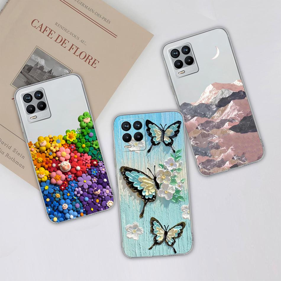 For Realme 8 Pro Case Lovely Cat Soft Transparent Phone Back Cover For Realme8 4G 5G Shockproof Comfortable TPU Silicone Bumper