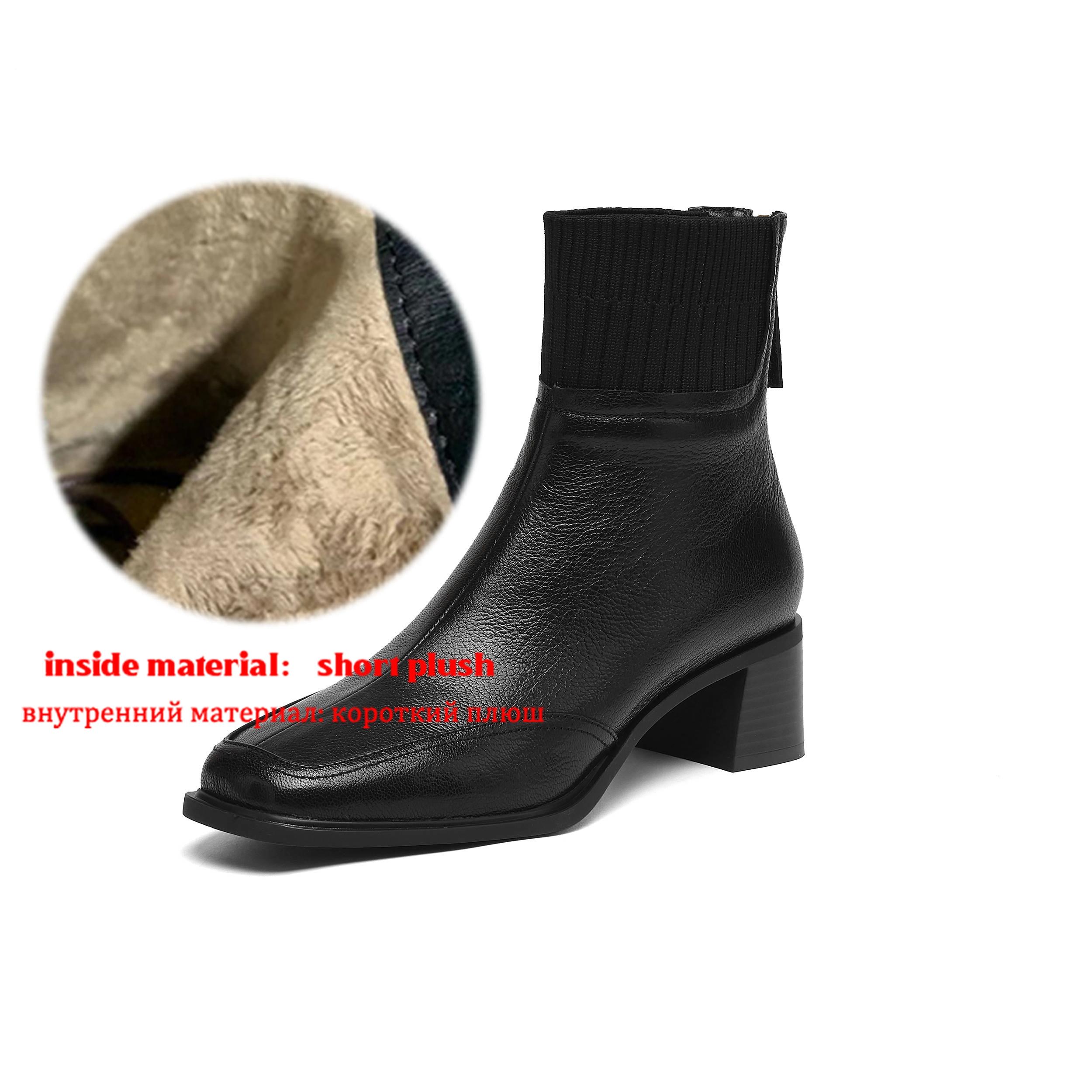 

Krazing Pot Sheepskin Autumn Winter Shoes Thick Heels Size 42 Square Toe Zipper Knitwear Vintage Ankle Boots 42