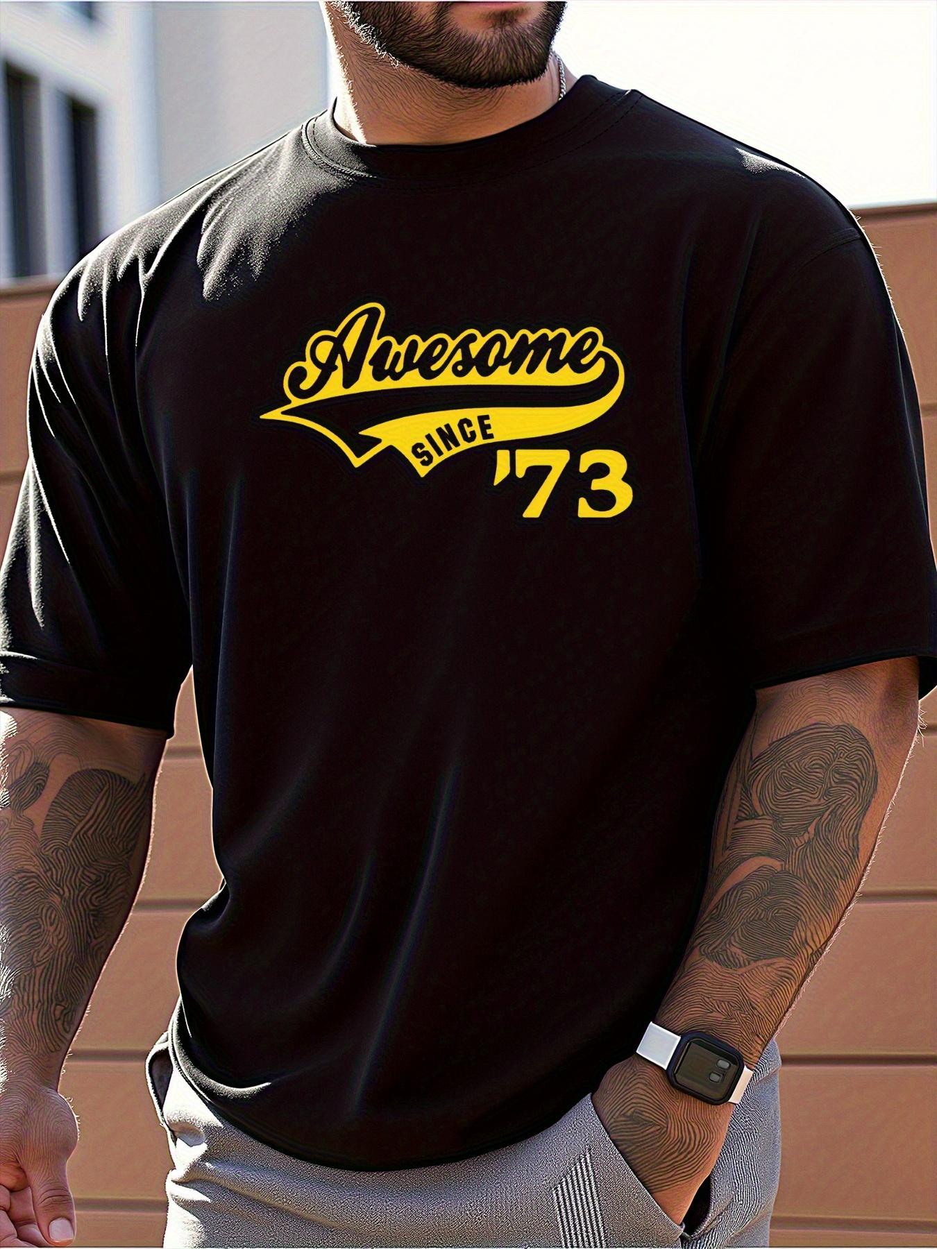 Vintage Amazing Since 73 Graphic T-shirt - Black Tee with Bold Yellow Retro Text M