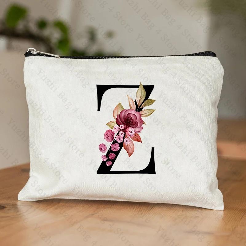 A-Z Alphabet Cosmetic Storage Bag Initial Graduation Gifts for Teacher Flowers Print Toiletry Bag for Bridesmaids Wedding Gifts