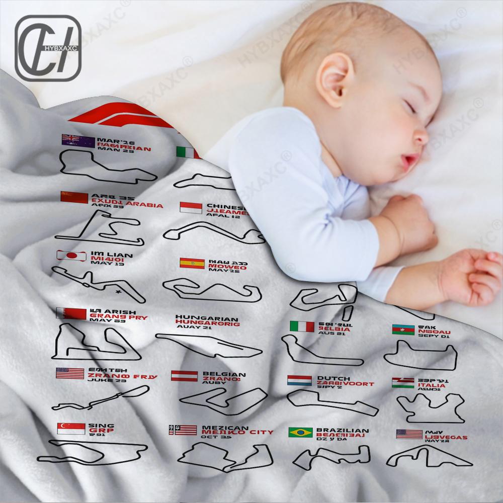 Throw Blanket Aesthetic Track F1 Portable Home Travel Camping Sofa Picnic Thick Warm Map Flannel Blanket