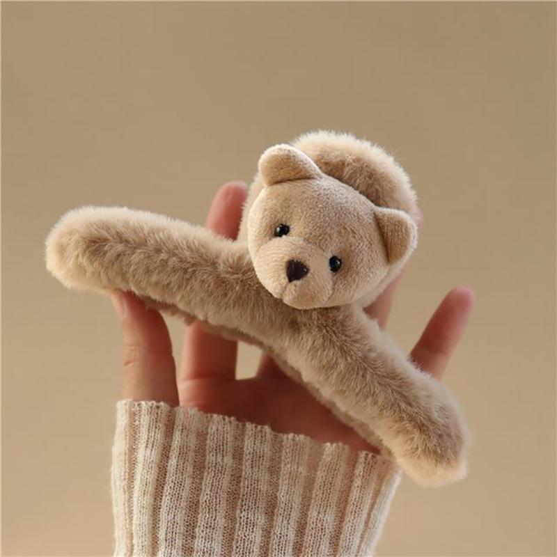 Épingle à cheveux en peluche ours mignon pour femmes, tête d'ours double face, grande pince à griffes, pinces à crabe coréennes, pinces à cheveux pour femmes, accessoires pour cheveux, épingle à cheveux de dessin animé à la mode
