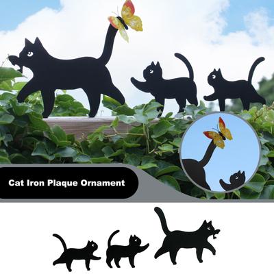 Cat Iron Plaque Ornament With Accessories Interesting Metal Cat Outdoor Garden Decorative Sign