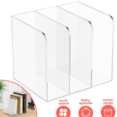 Desktop Bookshelf Acrylic Transparent File Organizer with 3 Compartments Magazine Storage Rack for Home Office and School