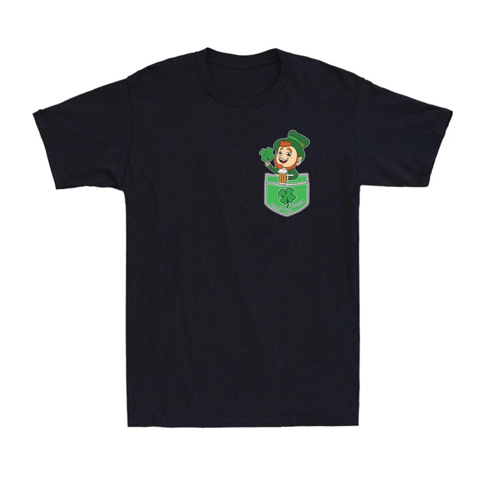 St Patrick s Day T-Shirt Cute Pocket Leprechaun Lucky Irish Men s T-Shirt L