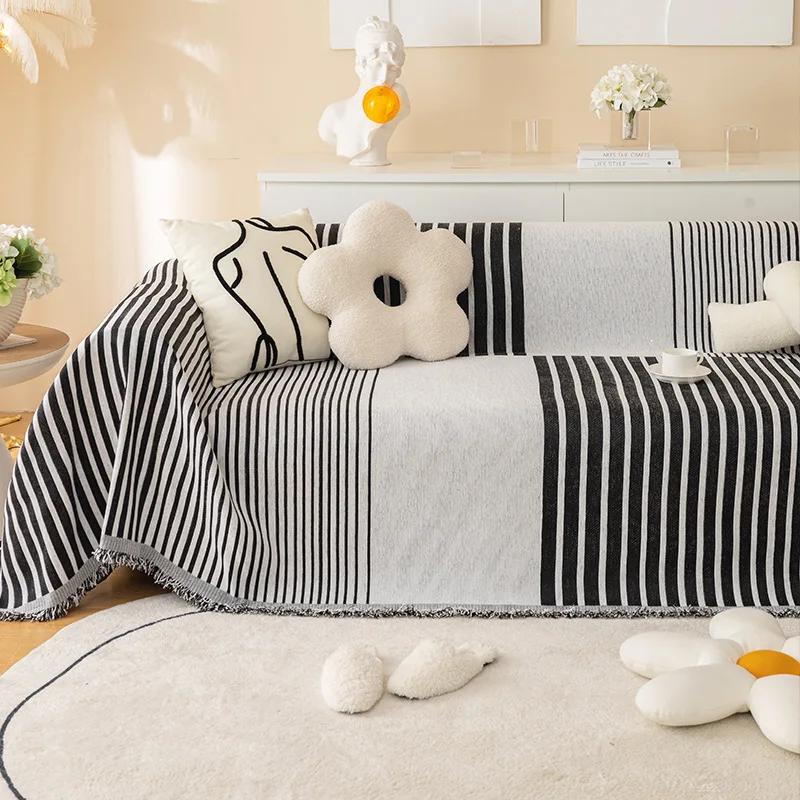 Nordic Tassel Throw Blanket Four Season Sofa Cover Dust Anti-cat Scratch Protection Cover Sofa Blanket Carpet Travel Rug Tassels