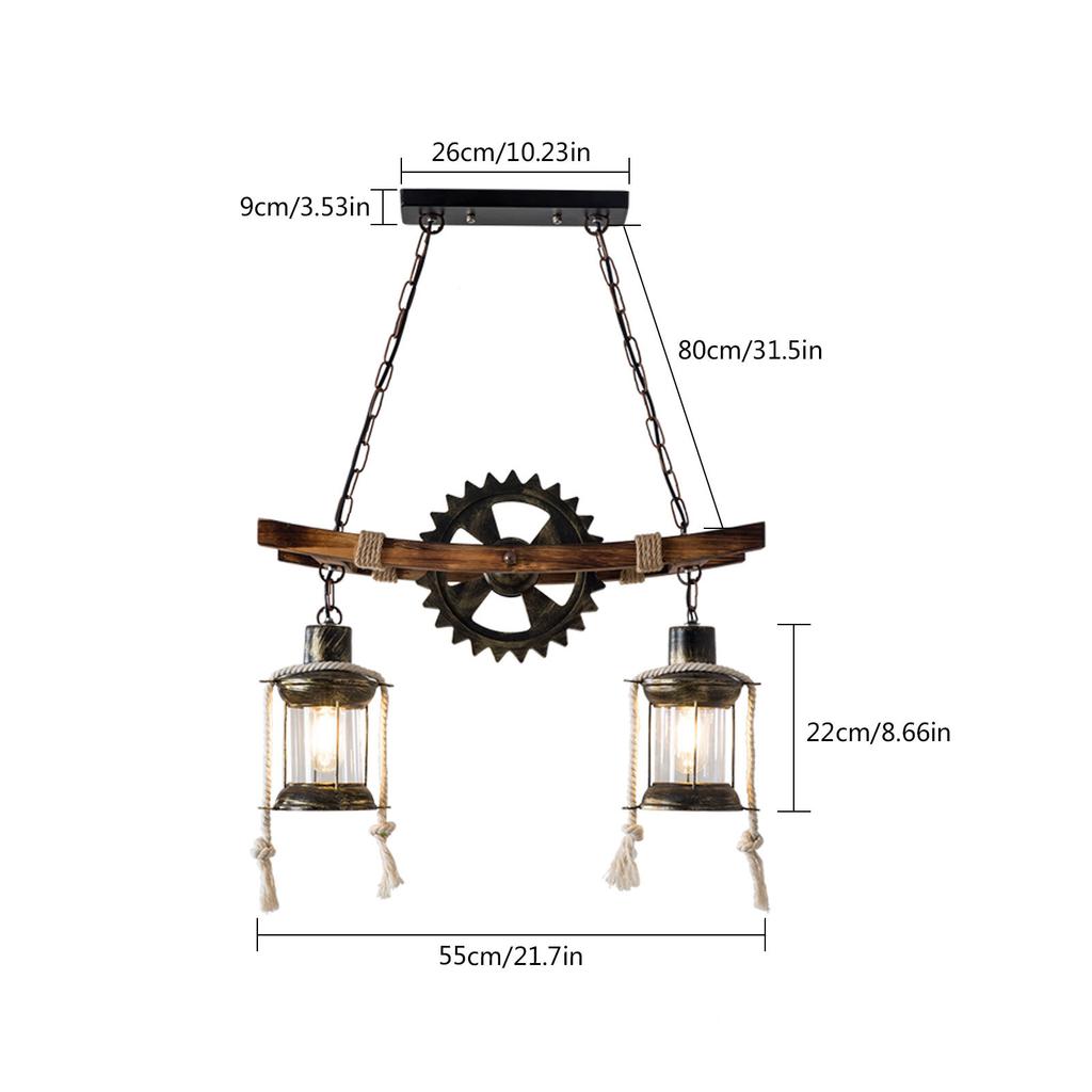 Bymaocar Retro Two Heads Pendant Light Industrial Loft Bar Creative Hanging Lamp Adjustable Height for Dining Room Living Room