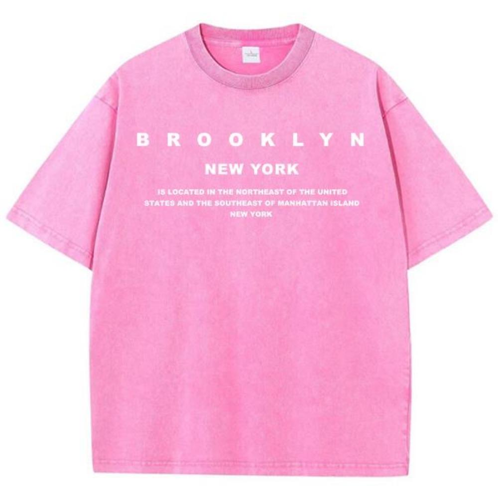 Brooklyn New York Slogan Printedsummer Vintage Washed Originality Cotton T-Shirt Normcore Round Neck Short Sleeved
