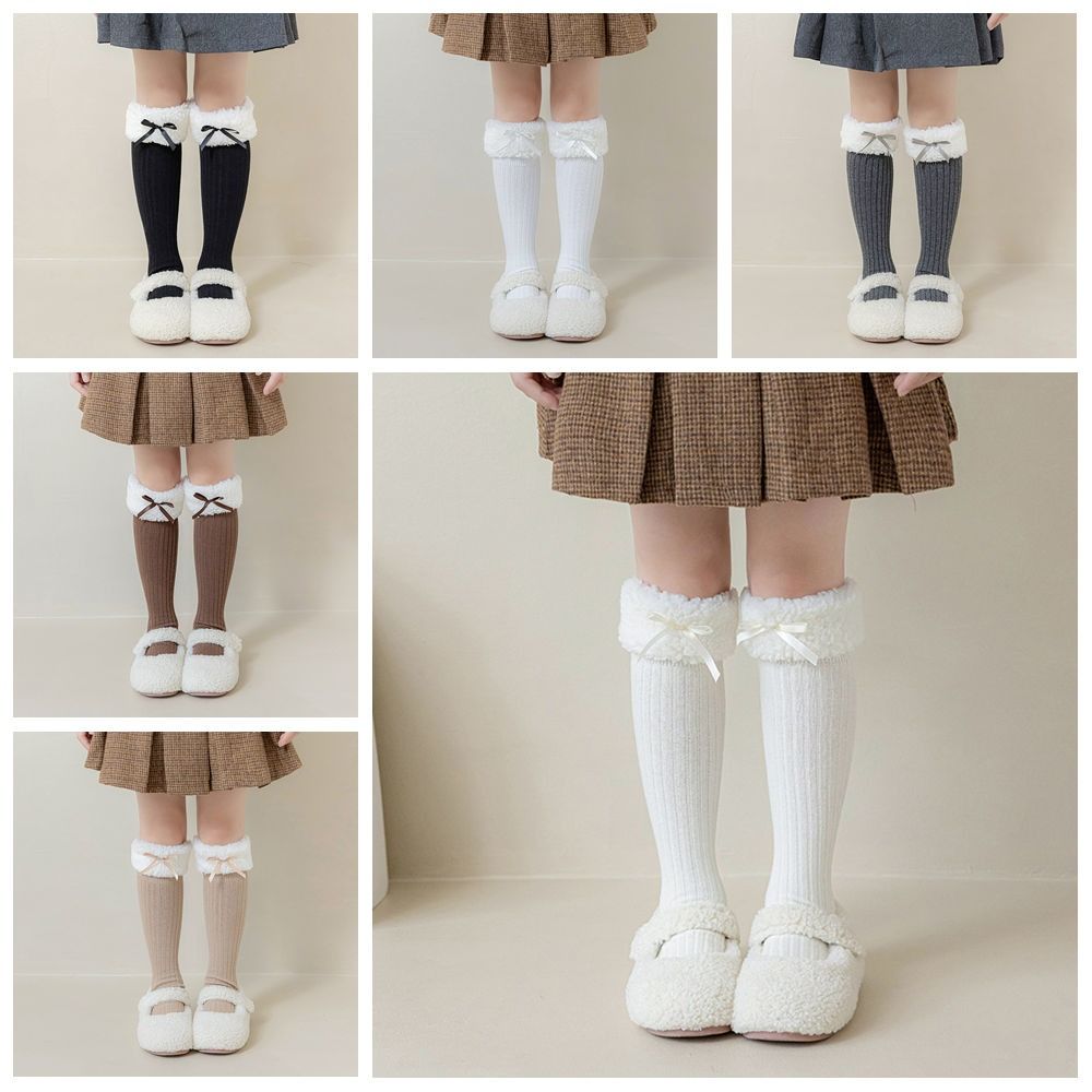 Autumn&Winter Plush Hosiery Cotton Bow Socks Harajuku Lamb Wool Stocking  Toddle