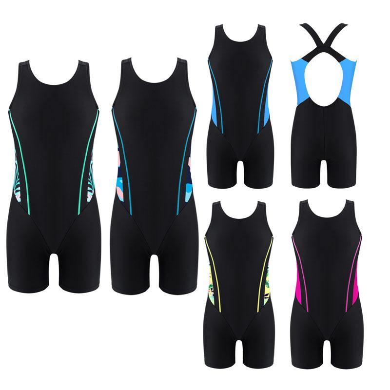 

Girls Open Back Swim Bodysuit Round Neck Sleeveless Print Short Jumpsuit One Piece Beach Pool Bathing Suit 15-16 Years синій/чорний