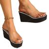 Thick bottom round head transparent one-word wind summer new large size women's wedge slippers