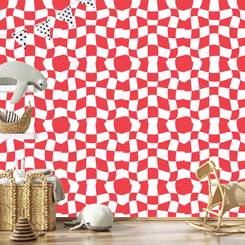 Wallpaper Casual Checkerboard White and Red 50x1000