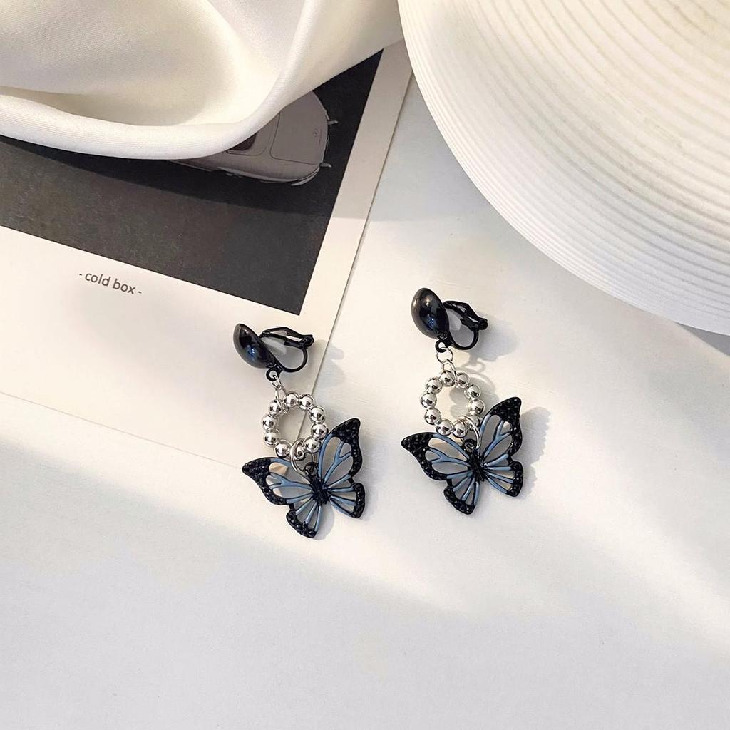 S925 Silver Needle Black & Blue Butterfly Earrings - Tianku Girl 2021 Korean Trendy Style