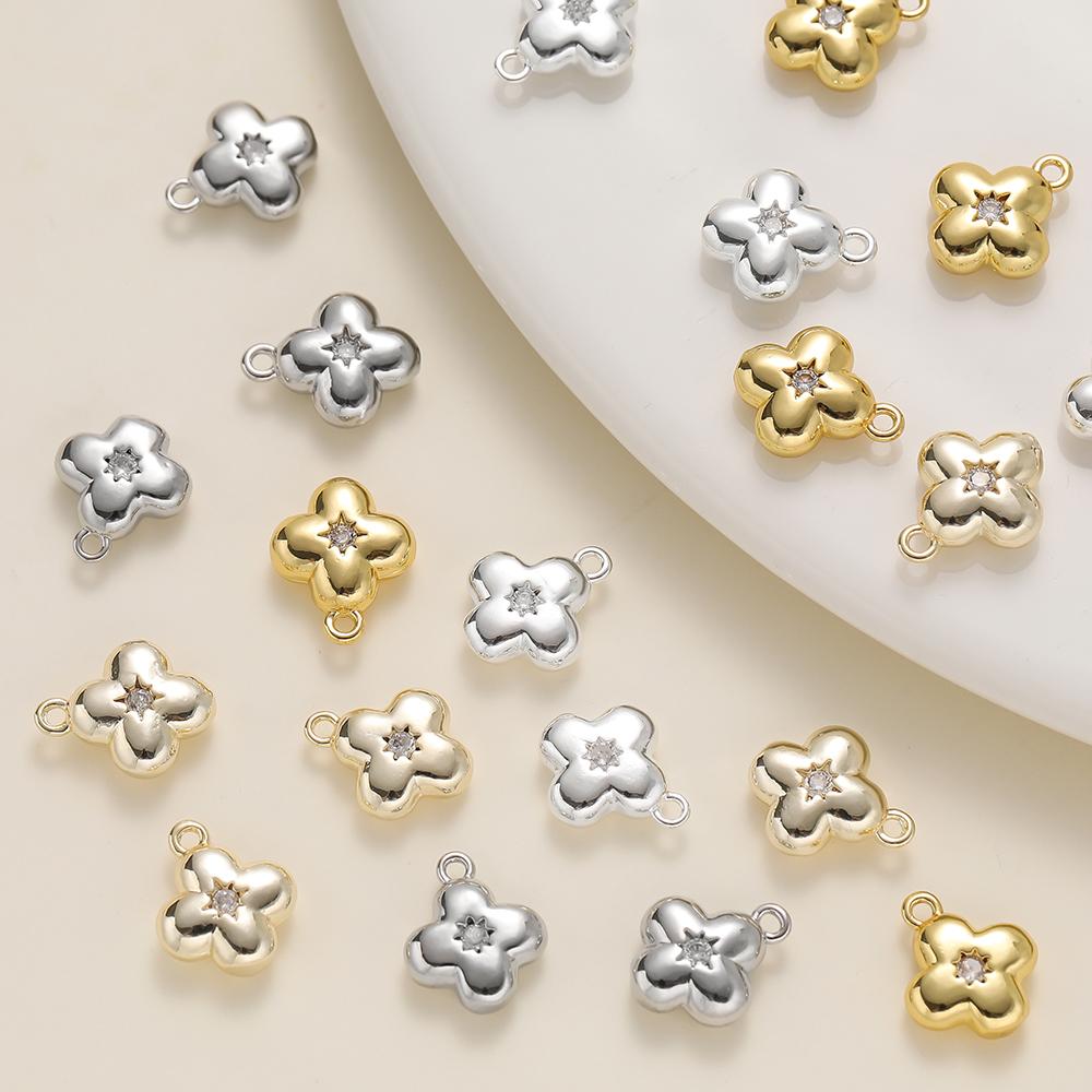 2Pcs/Pack 14/18K Gold Plated Flowers Shape Pendants with Zircon for Necklace Bracelets Jewelry Making Supplies Accessories