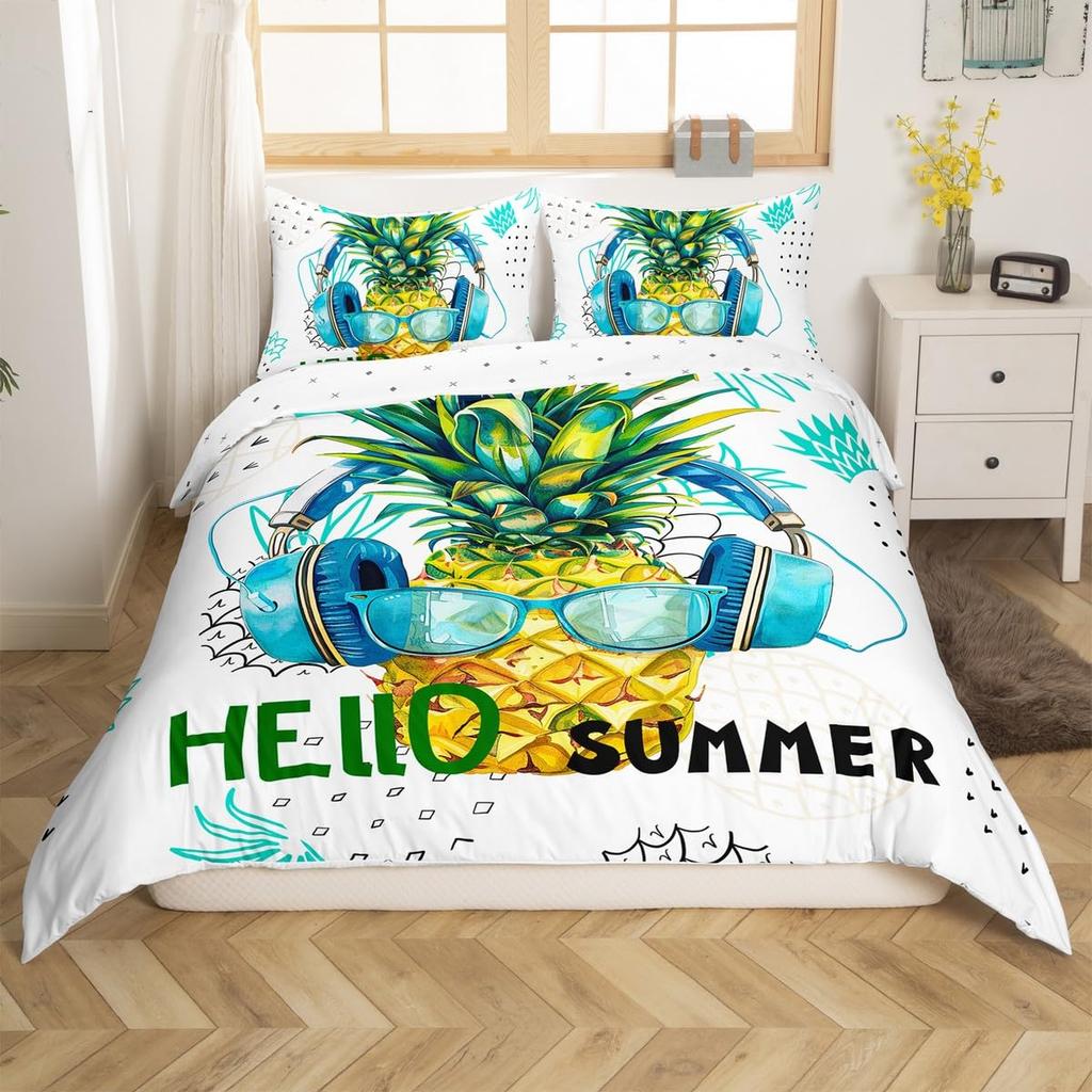 Pineapple Duvet Cover Set Fruit Pineapple Print Single Queen Bedding Set for Kids Adults Bedroom Luxury Decor King Duvet Covers