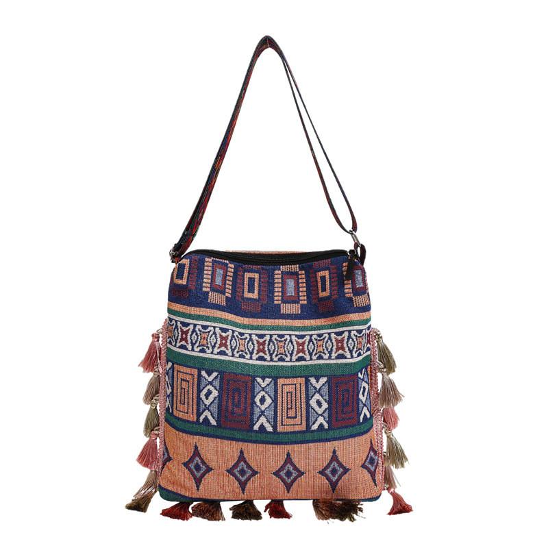 Ethnic Pattern Handheld Tote For Women With Special Fabric And Mobile Pocket For Street Fashion