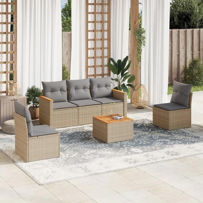 VidaXL Salon de Jardin avec Coussins 6 pcs, Canapés de Terrasse, Ensemble de Meubles de Patio, Mobilier d'Extérieur, Beige 3258258