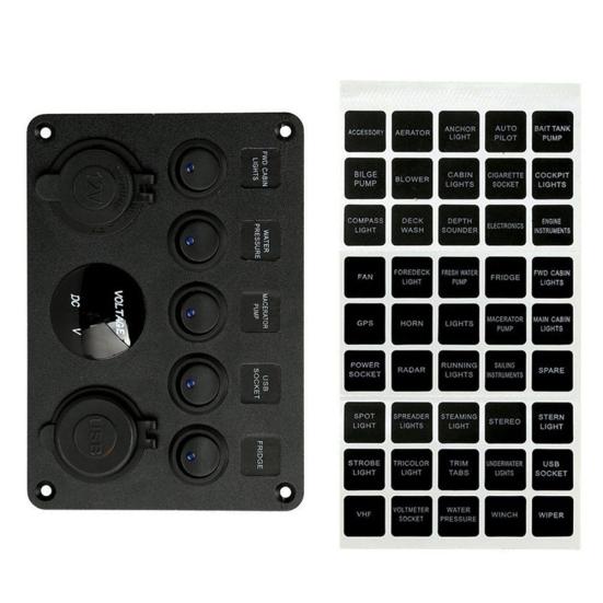 Car Boat 5 Gang Switch Panel USB Charger 12V Inline Socket LED Voltage