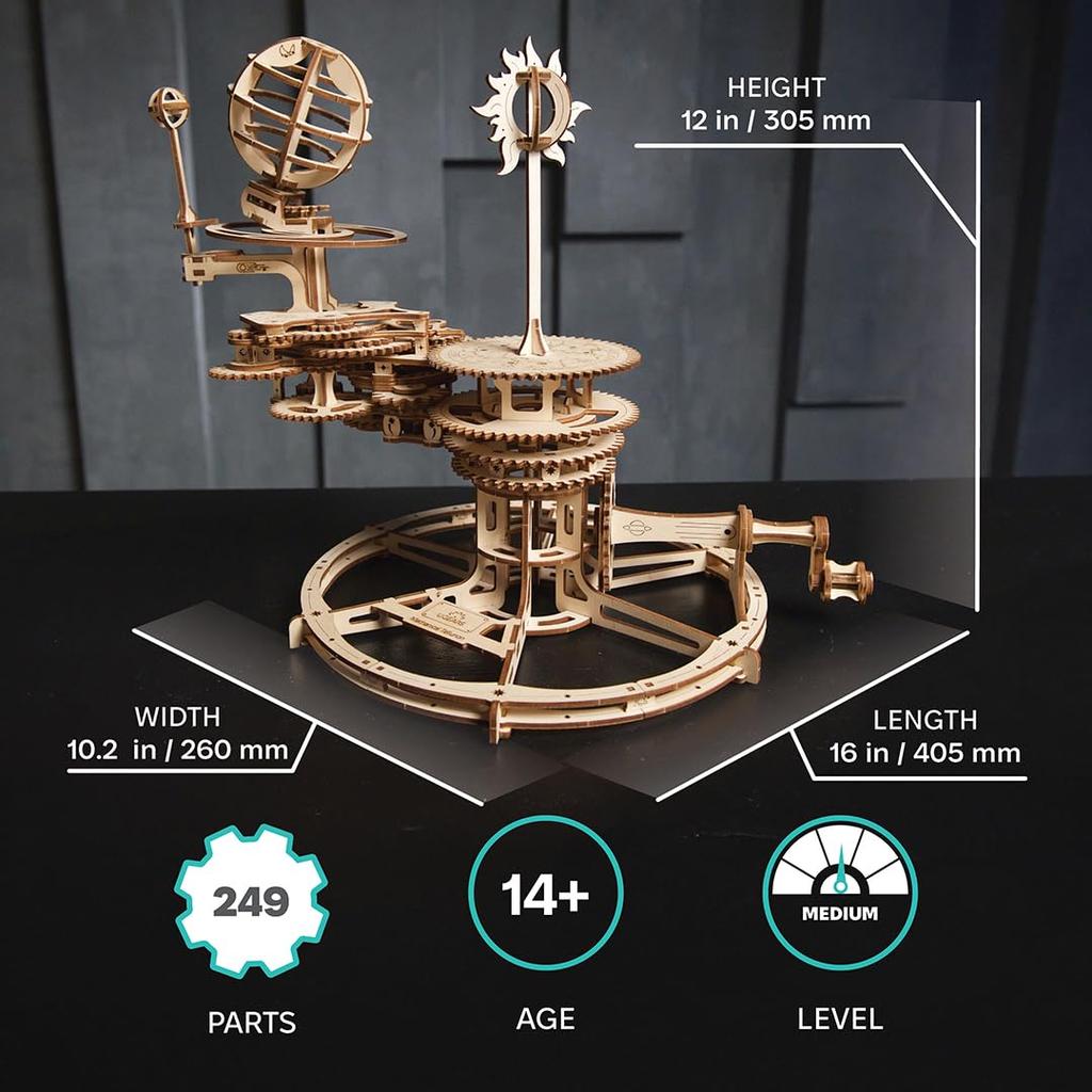 Ugears Mechaniczny Tellurion 70167 Drewniane Rękodzieło Modelarstwo Bez Kleju i Narzędzi dla Dorosłych Dzieci Puzzle, i Zestaw, Wymagane, i