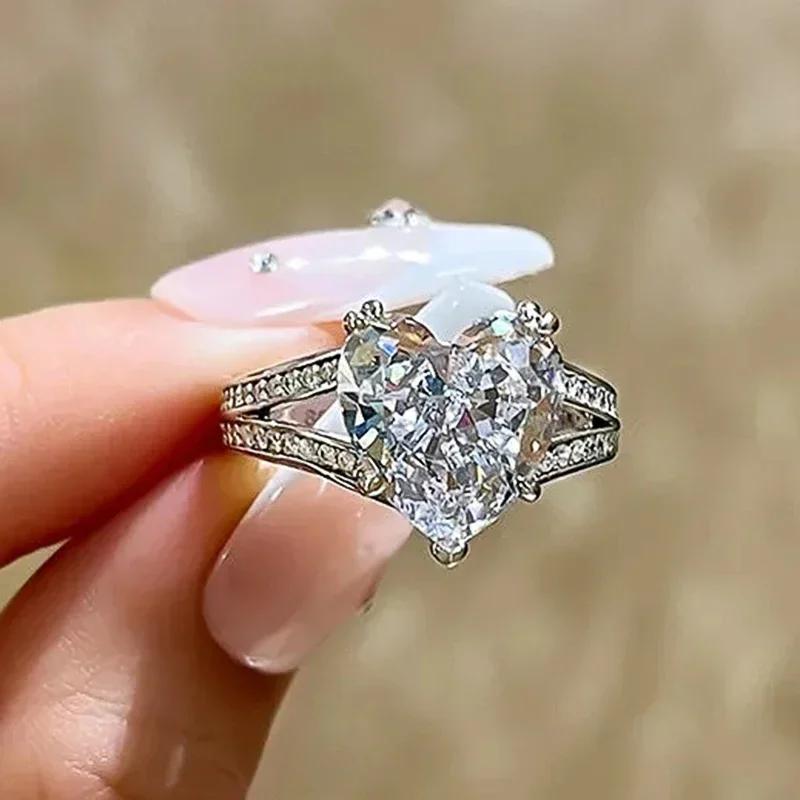 Luxury Heart Cubic Zirconia Crystal Rings For Women Engagement Wedding Band Fashion Accessories Color Love Jewelry