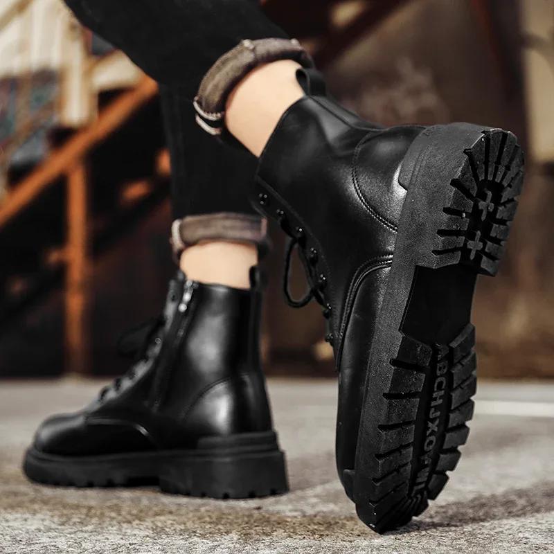 Men's Leather Boots Four Seasons Outdoor Casual Hiking Boots Retro Fashion Work Boots Thick Bottom Ankle Boots Anti-slip 2025